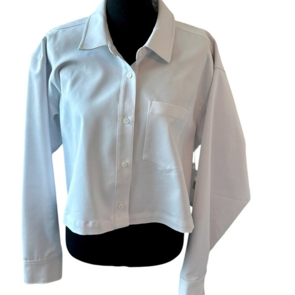 Good American White Cropped Shirt Size 4 (XL). White. - Picture 9 of 12